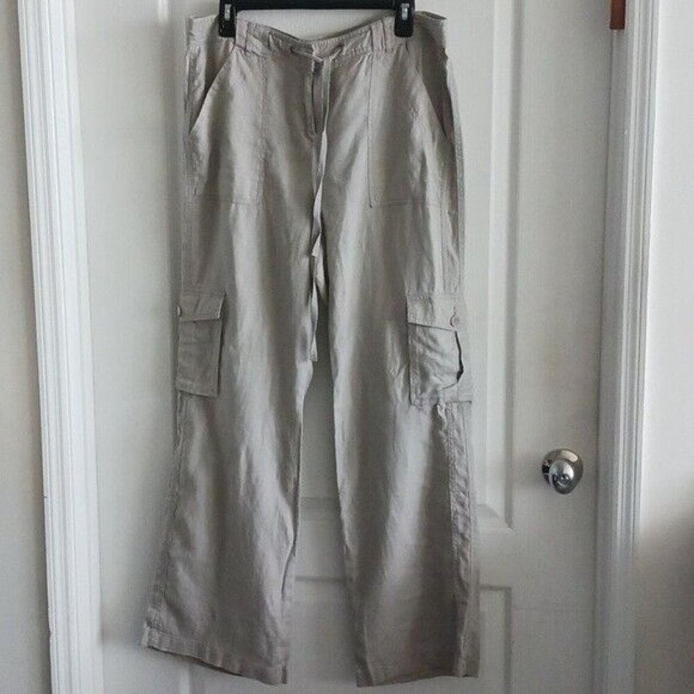INC International Concept 100% Linen Grey Straight Leg Cargo Pants 12 - Picture 3 of 16